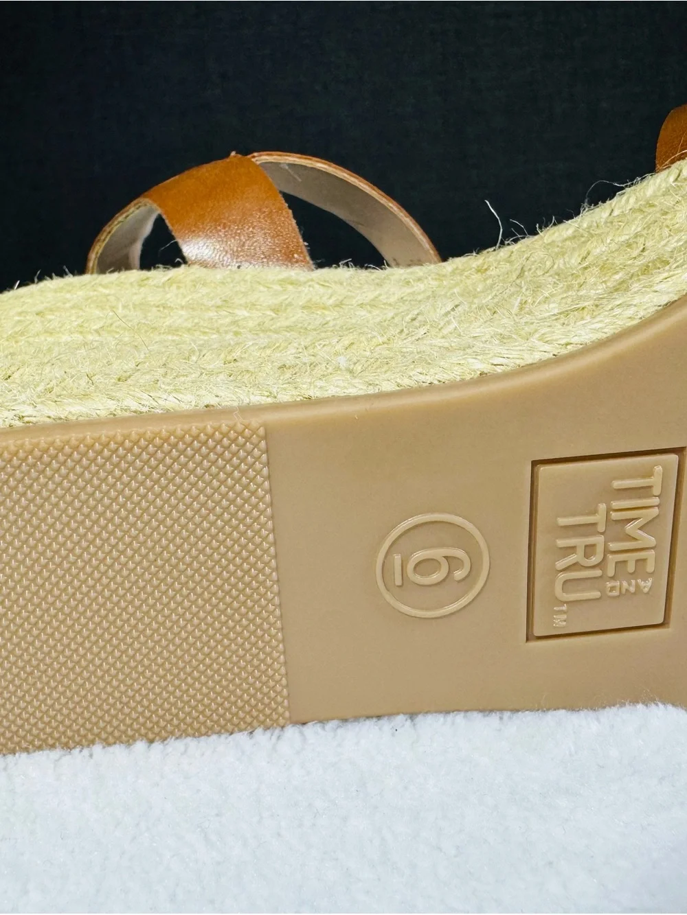 Time and Tru Tan Brown Espadrille Wedge Sandals with Ankle Strap
